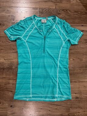 Athleta Teal Short Sleeve Half-Zip Active Top